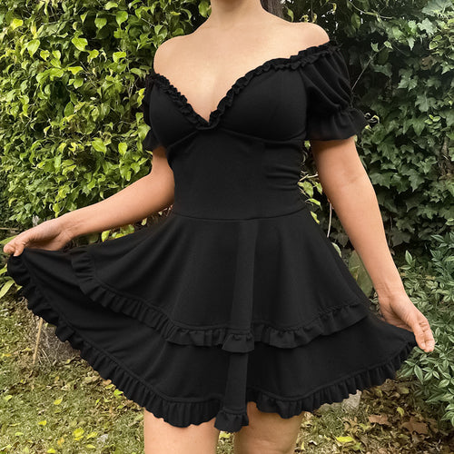 Dame Off-Shoulder Rynkekant Kjole Stilla