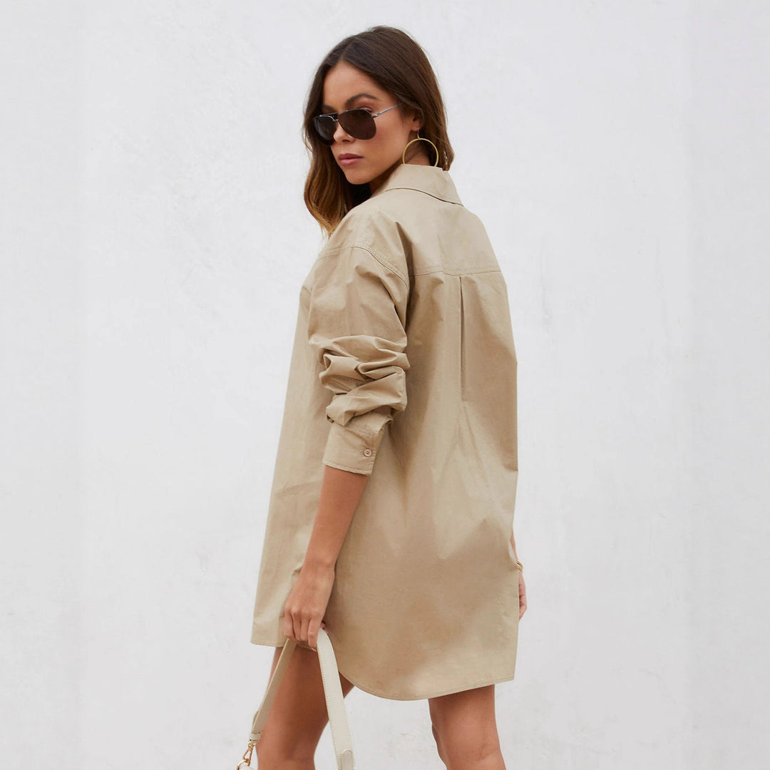 Kvinders langærmede bluse i oversized snit med komfortable brystlommer og afslappet design Stilla
