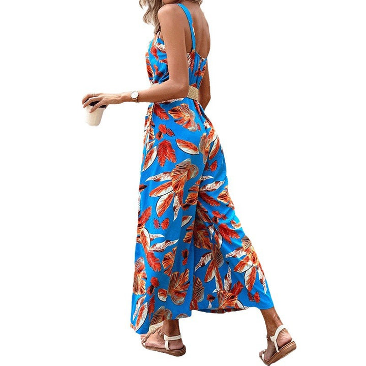 Dame Elegant Maxijumpsuit med florale applikationer og brede stropper Stilla