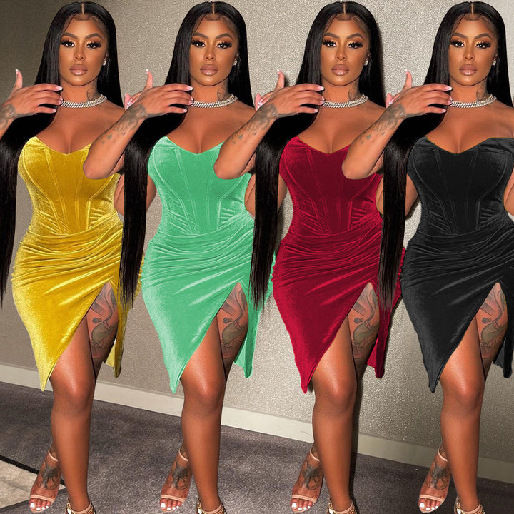 Elegant Velour Bodycon Kjole til Damer med Høj Slids Stilla