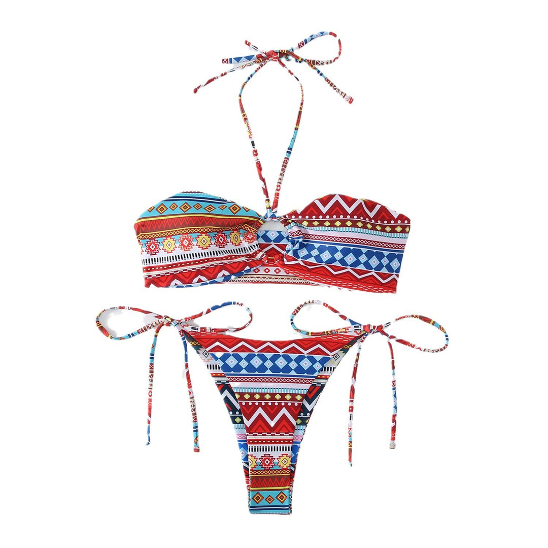 Dame Bandeau-Bikini-sæt med legende tribal-mønster og justerbare stropper Stilla