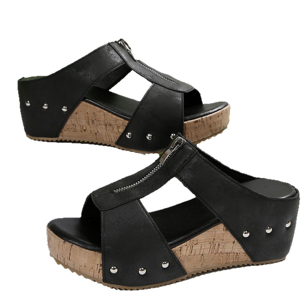 Dame wedge-sandaler med åndbart overmateriale og moderigtigt lynlås Stilla