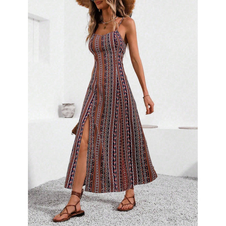 Femme Elegantes Maxi-Kjole med Side-Spring Stilla