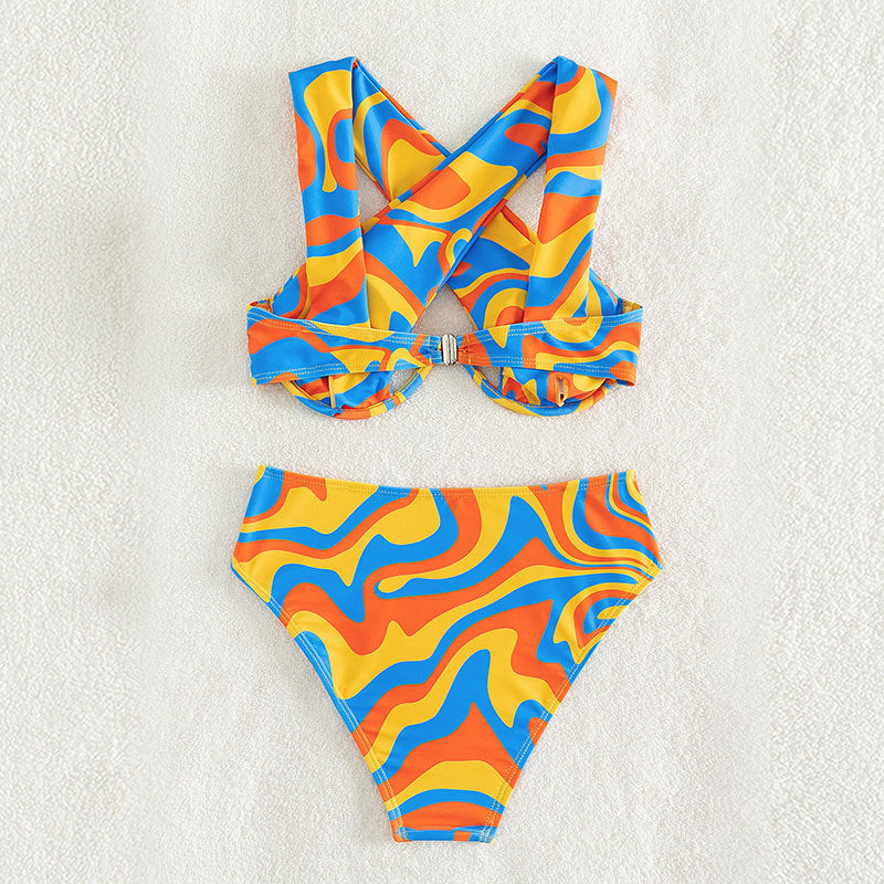 Dame Bikini-sæt med innovativt racerback-design og farverigt mønster Skovae