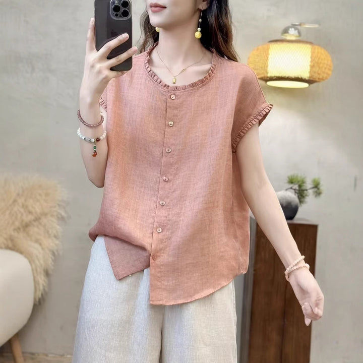 Dame Relaxed Fit Button-Up Korte ærmer Bluse Stilla