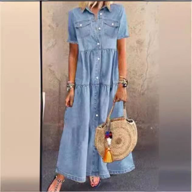 Femme Lagdelte Denim Skjortekjole Stilla