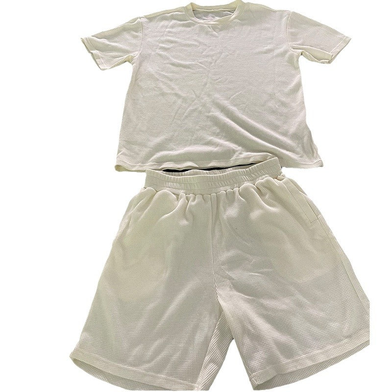 Herre afslappet vaffel-sweater og shorts sæt Stilla