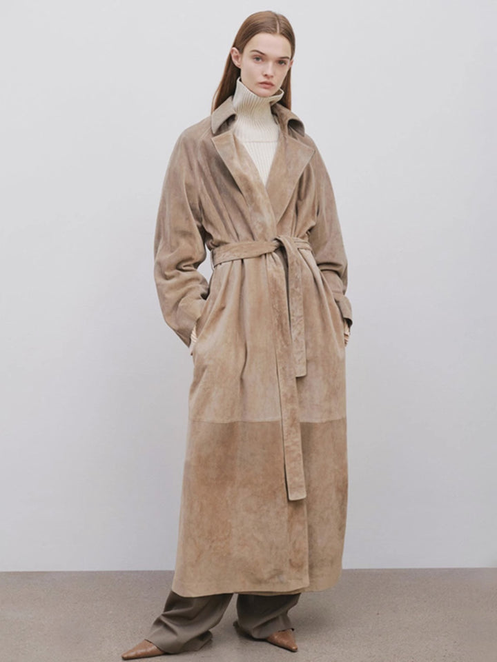 Dame Elegant og Fashionable Trench Coat Lavet af Høj- Kvalitets Suede Stilla