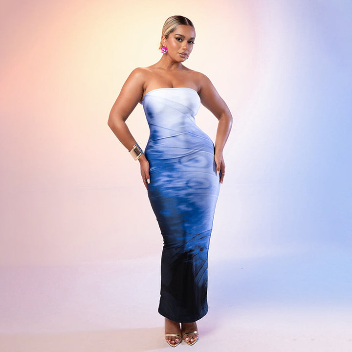 Dame Bodycon Maxi-Kjole med elegant farvegradient Skovae