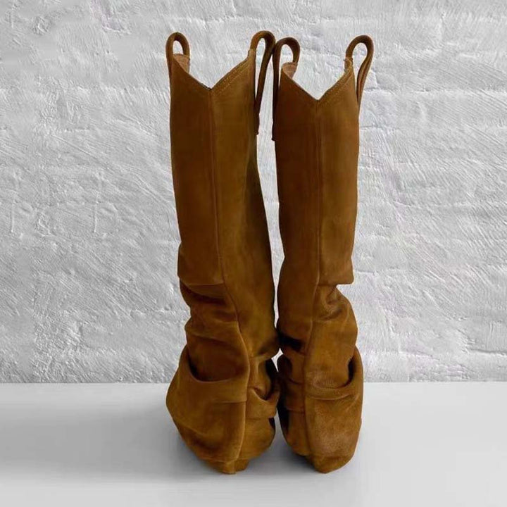 Femme Slouchy Suede Midi-Kalv Støvler med skulptureret Design Stilla