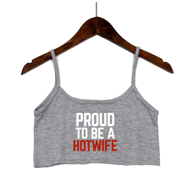 Dame Crop-top med moderne skrifttyper og justerbare stropper Skovae
