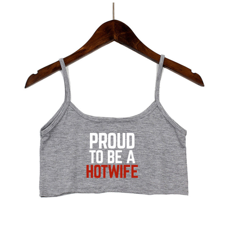 Dame Crop-top med moderne skrifttyper og justerbare stropper Skovae