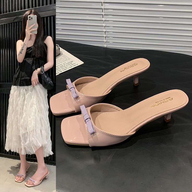 Dame Elegante Åben-Tå Hæle Mules med Sløjfedetalje Stilla
