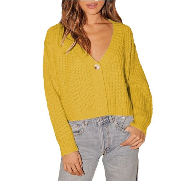 Kvinders chunky strikket cardigan med en løs pasform og dekorativ V-hals Stilla