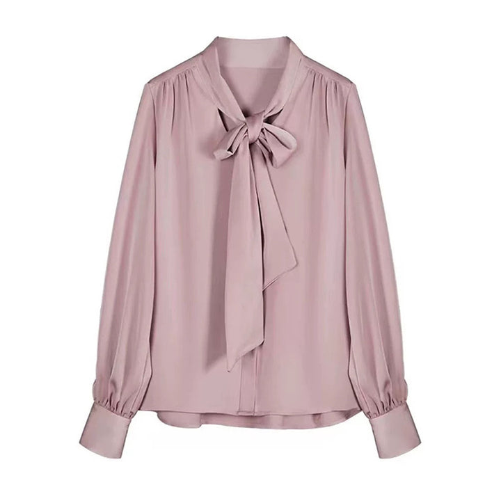 Dame elegant Bluse med sløjfe krave og puffærmer Stilla