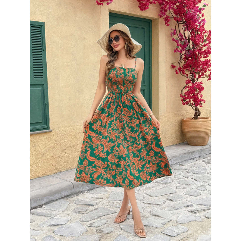 Dame Floral Print Midi-kjole med justerbare stropper Stilla