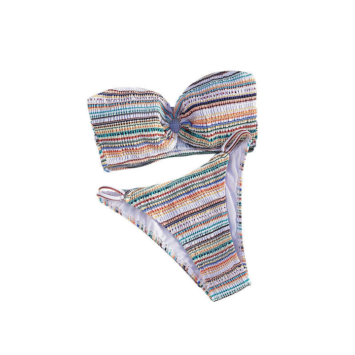 Dame bandeau-bikini med farverigt mønster og voluminøst design Skovae
