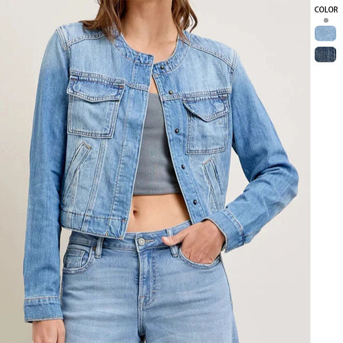 Kvinders denimjakke med cropped snit og praktiske lommer Stilla