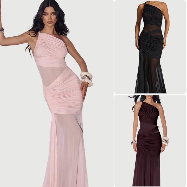 Kvindernes elegante asymmetrisk aften kjole med raffinerede ruffle detaljer Skovae