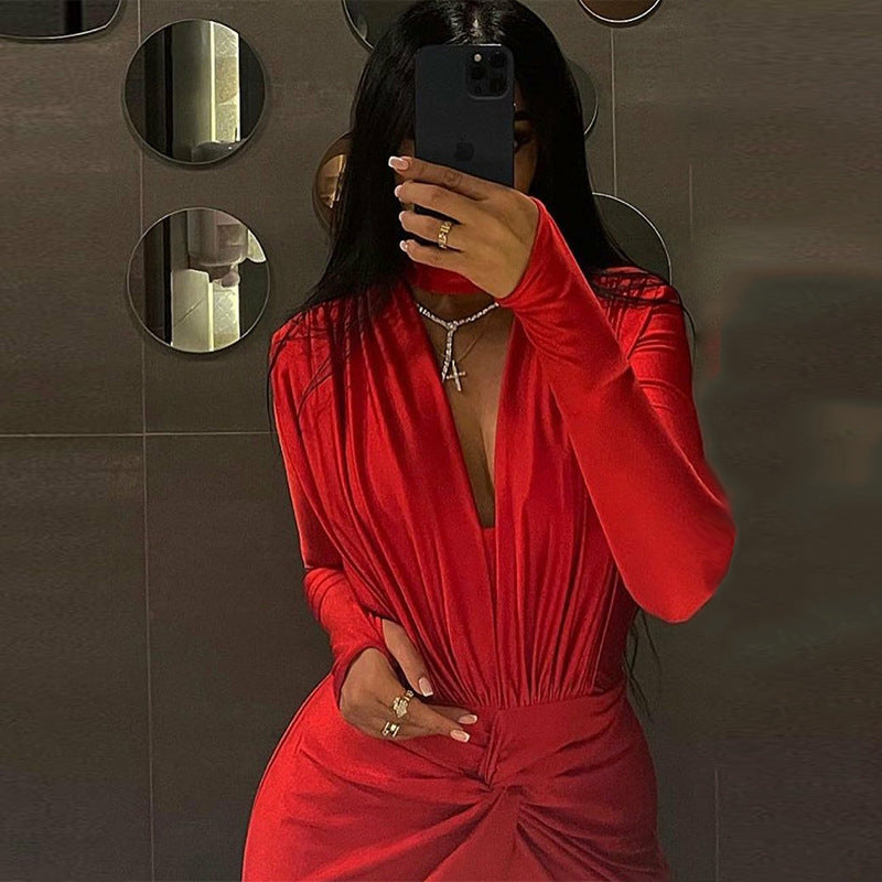 Dame Elegant Bodysuit med dyb V-udskæring og lange ærmer Stilla