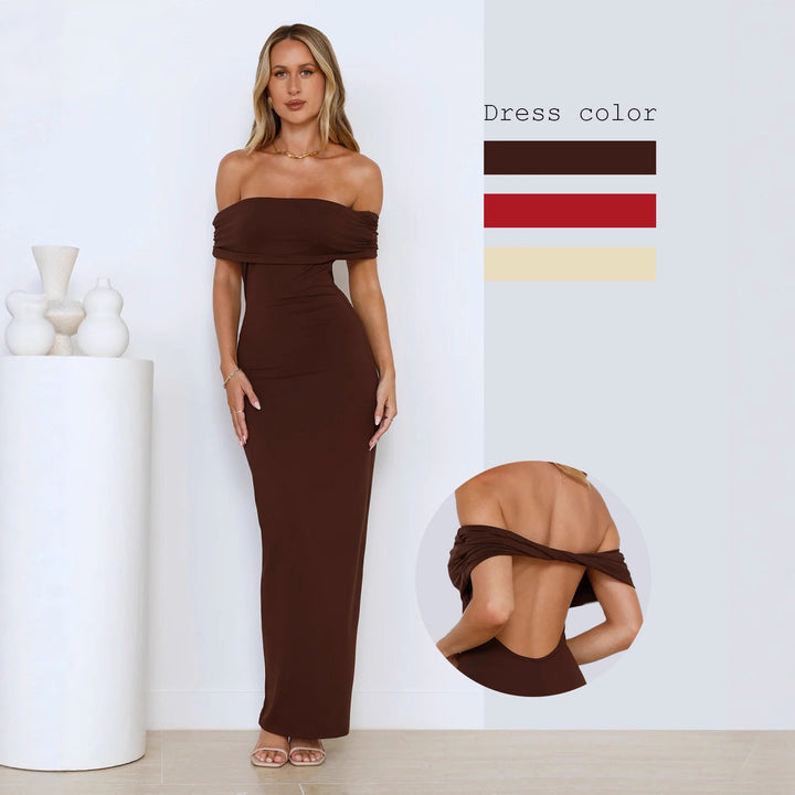 Dame Elegant Maxikjole med Off-Shoulder snit og figursyet pasform Skovae