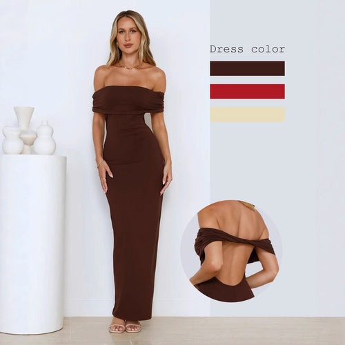 Dame Elegant Maxikjole med Off-Shoulder snit og figursyet pasform Skovae