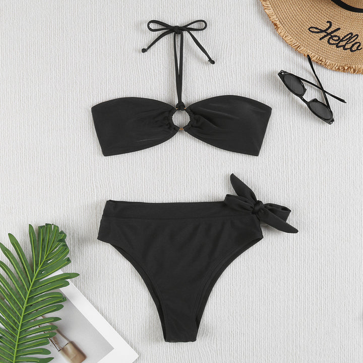 Dame bandeau-bikini-sæt med legesyg blomsterdesign og høj talje Stilla