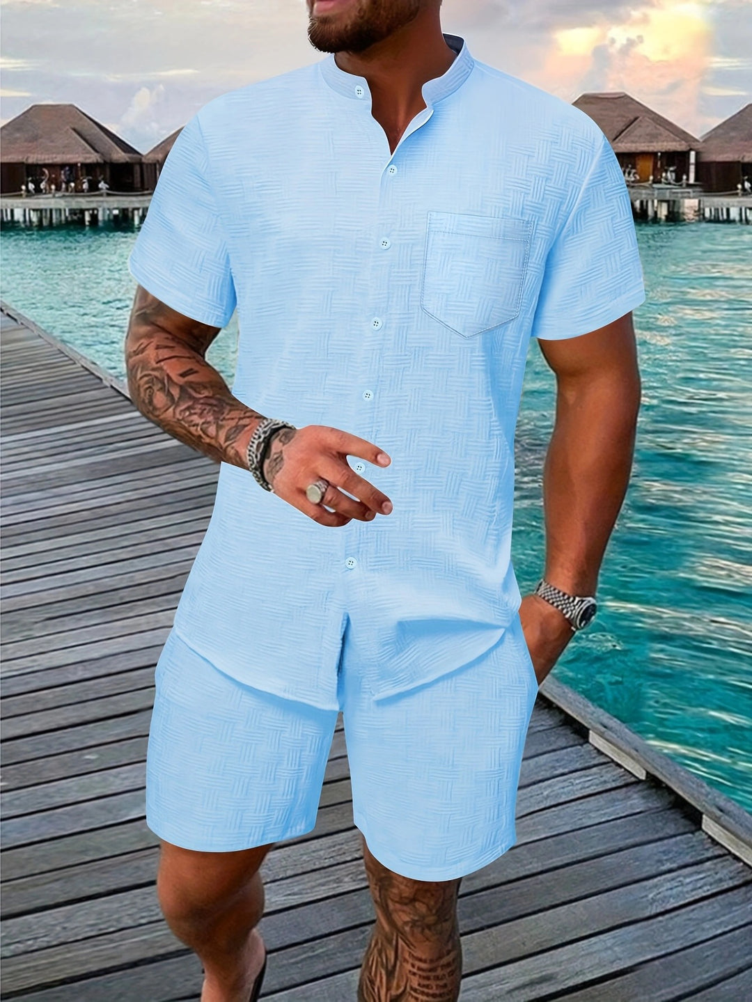 Herrer Casual Kortærmet Relaxed Fit Sæt Stilla