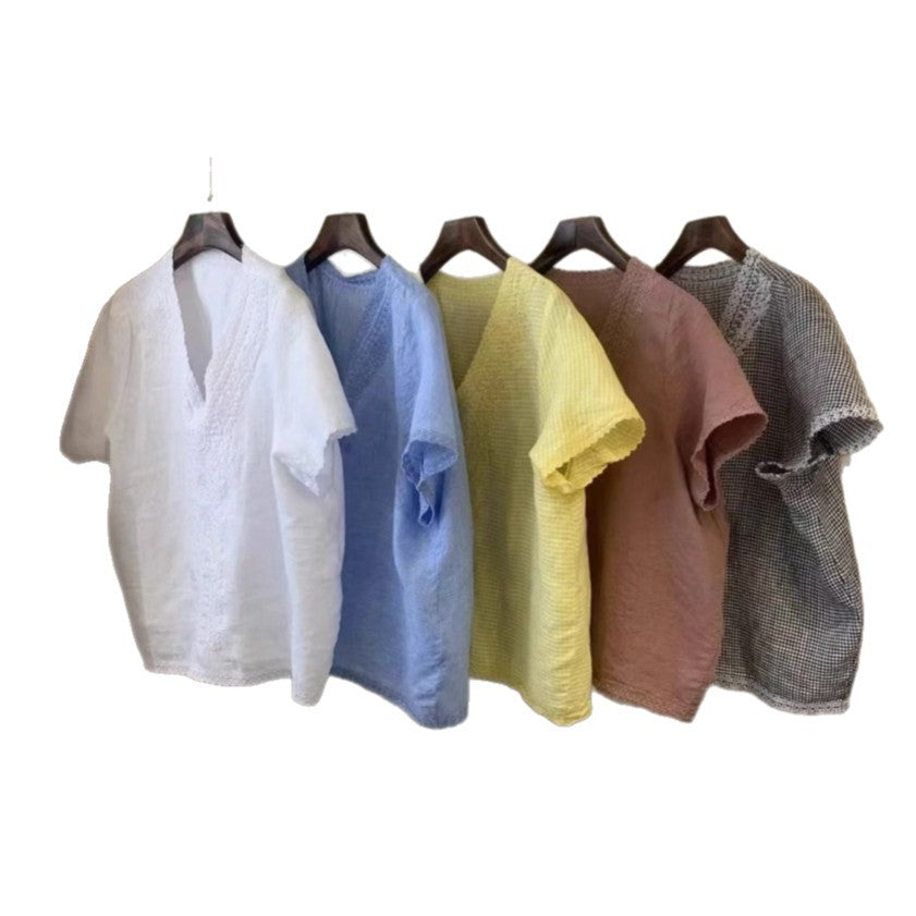 Femme Broderet V-Hals Bomuldsbluse Stilla