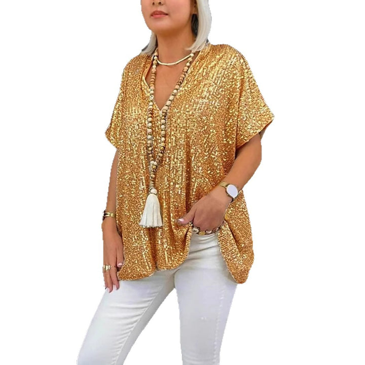 Dame Glitrende Tunika T-shirt med V-hals Stilla