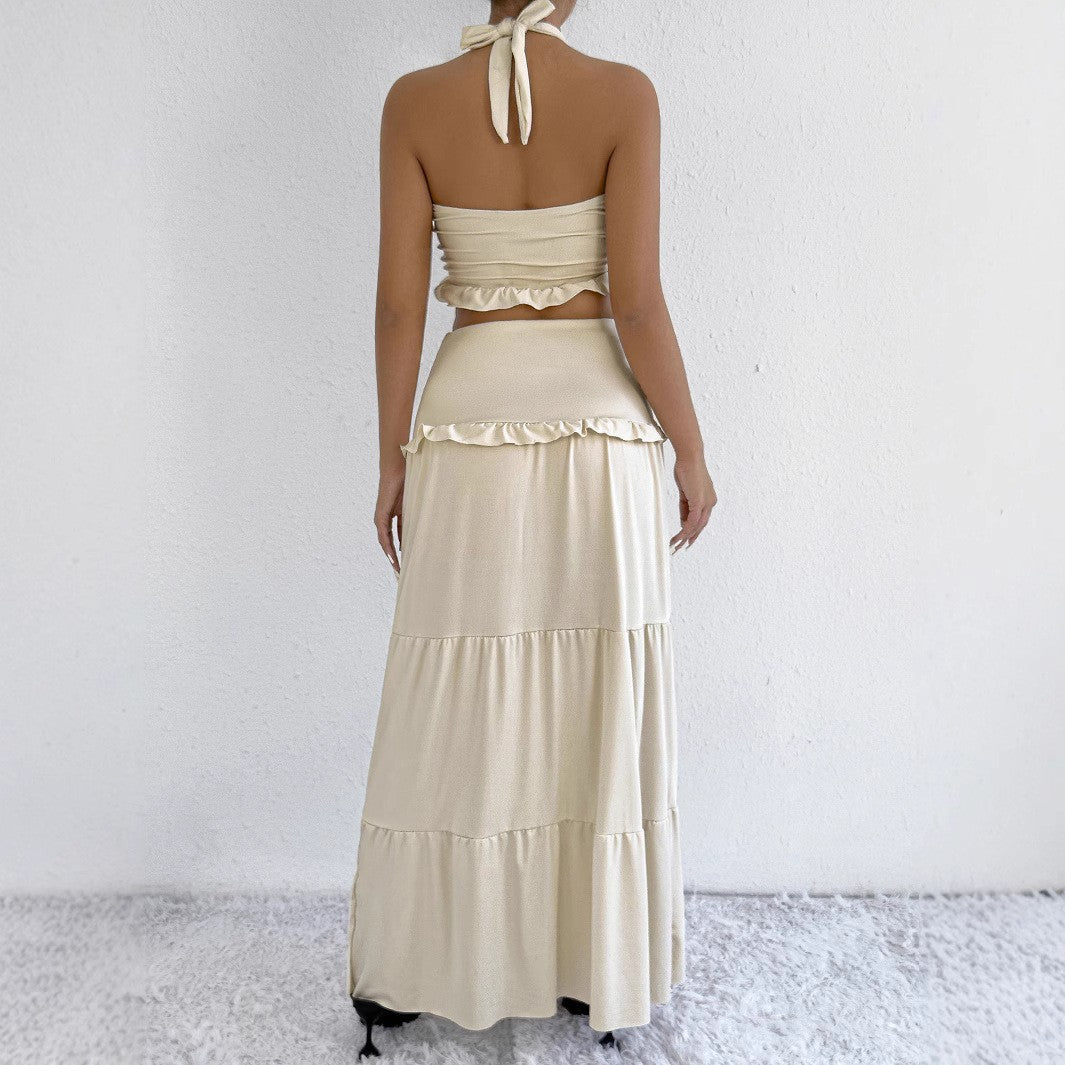 Dame Maxi-nederdel med croptop-design og flæsedetaljer Skovae