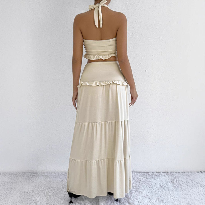 Dame Maxi-nederdel med croptop-design og flæsedetaljer Skovae