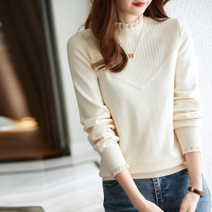 Dame elegant strikpullover med flæser Stilla