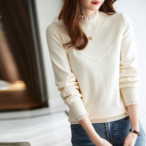 Dame elegant strikpullover med flæser Stilla