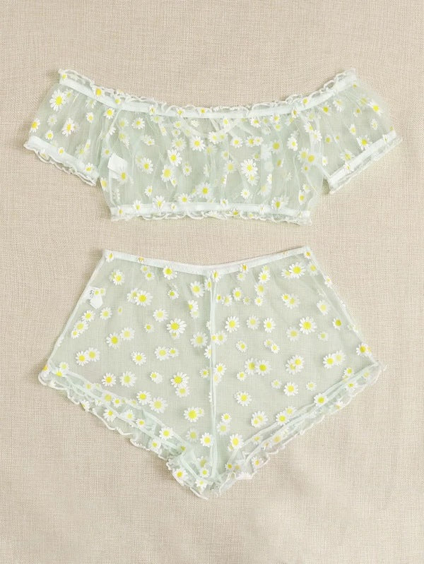 Dame Gennemsigtig Floral Loungewear Sæt Stilla