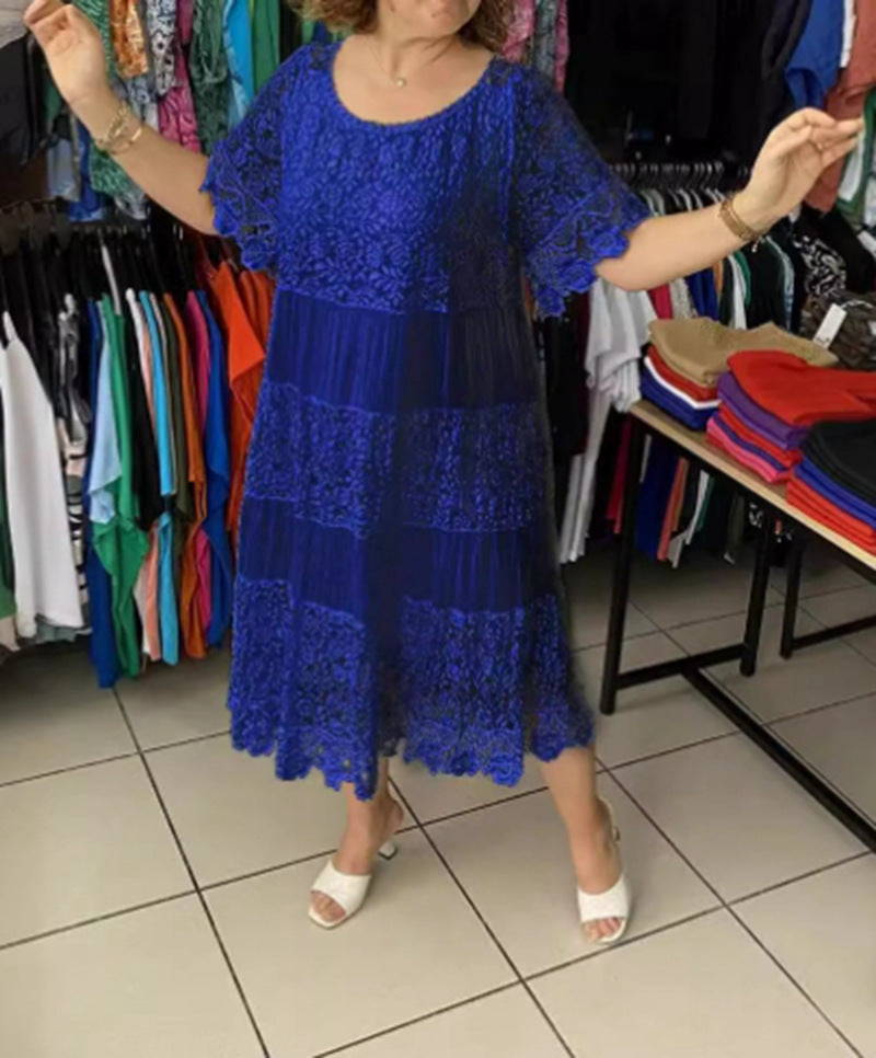 Dame Maxikjole med luftig blondestof og elegant volangkant Stilla