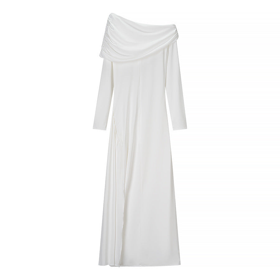 Dame Elegant Off-Shoulder Maxi Kjole med Draperet Detalje Stilla