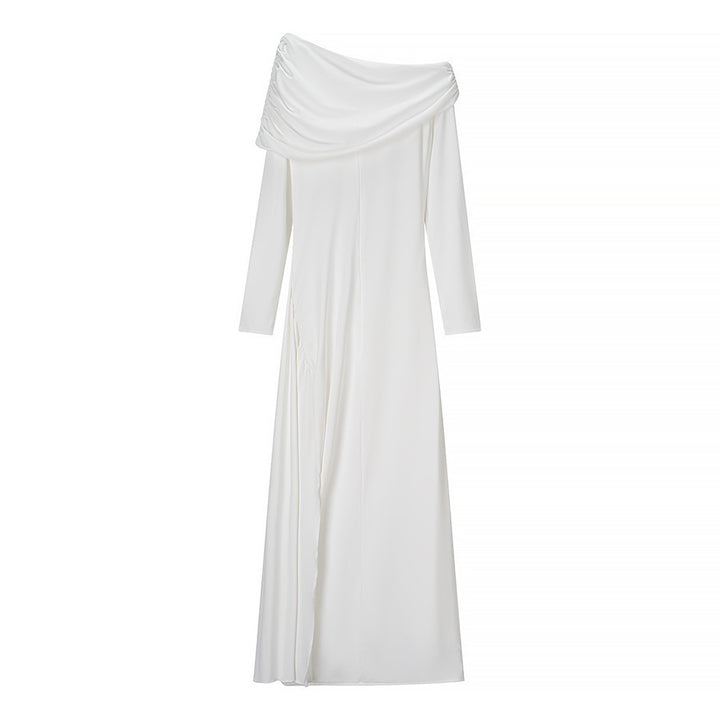 Dame Elegant Off-Shoulder Maxi Kjole med Draperet Detalje Stilla
