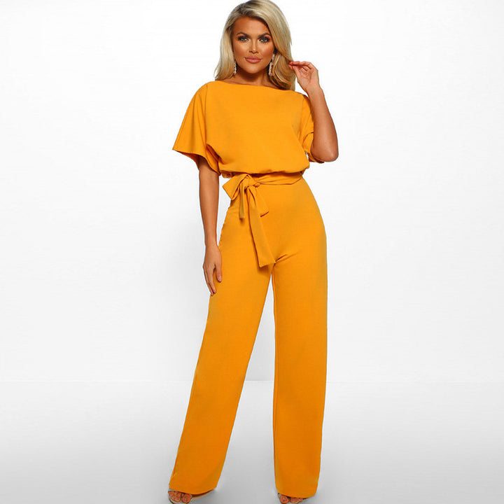 Dame Elegant Bred Ben Jumpsuit med Bindebælte Stilla