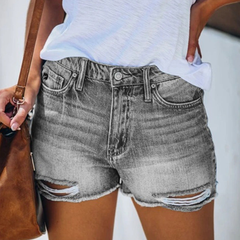 Dame Ripped Denim-Shorts med høj talje og afslappet pasform Stilla