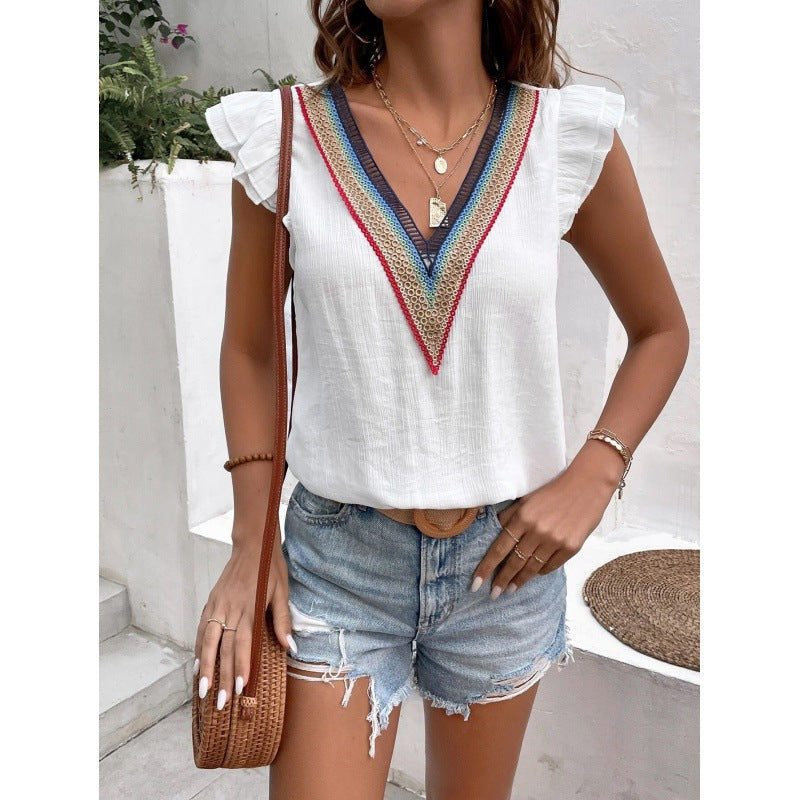 Dame Dekoreret V-Hals Bluse Stilla