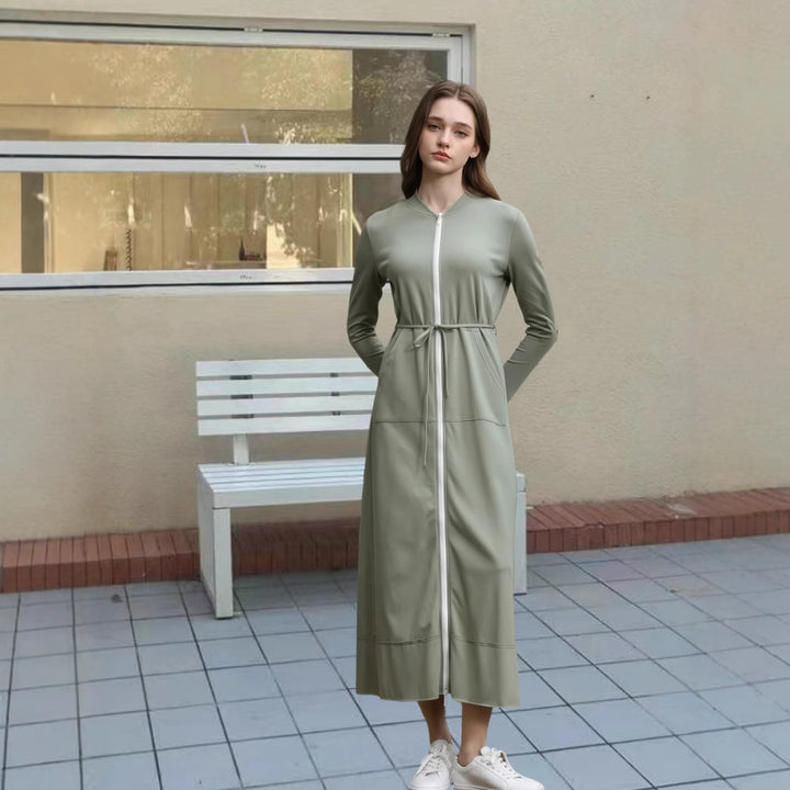 Dame Langærmet Kimono med Lynlås og Praktiske Lommer Stilla