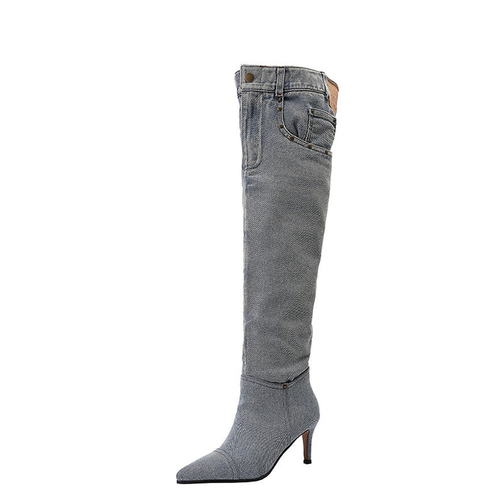 Femme Over-knæet Denim Stiletto Støvler Stilla
