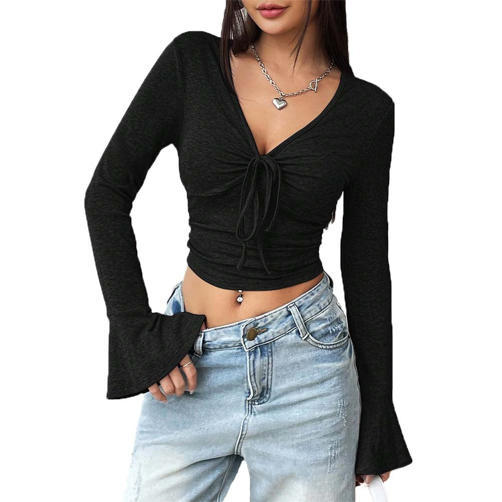 Kvinders langærmet crop top med sofistikeret knude-design Stilla