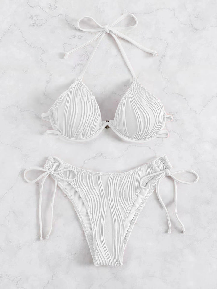 Dame Triangle-Bikini med indviklet design og ribstrikkemønster Stilla