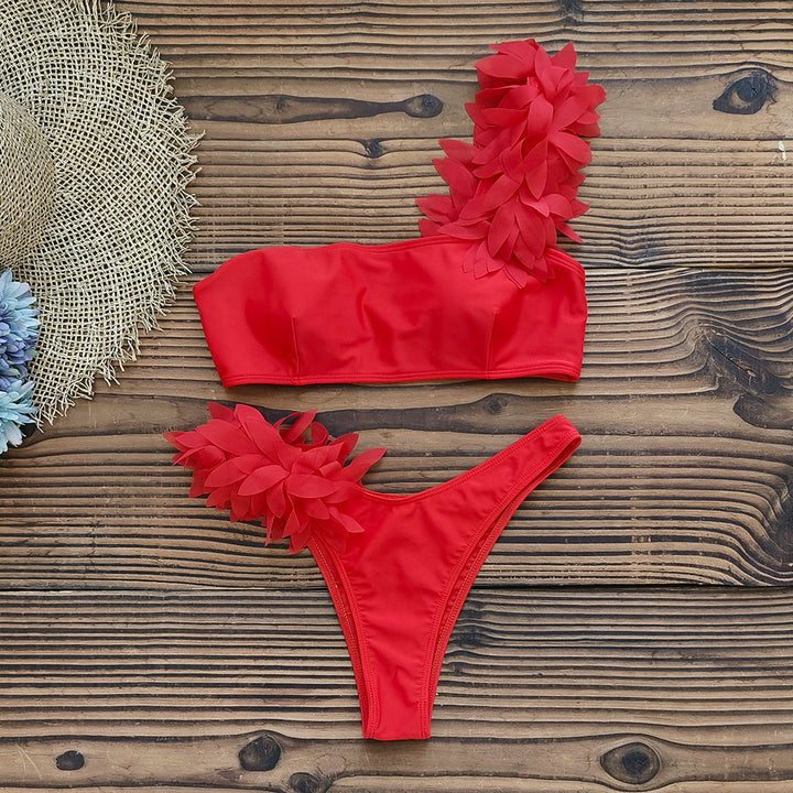 Dame Bikini-sæt med 3D blomst applikationer og bandeau top Stilla