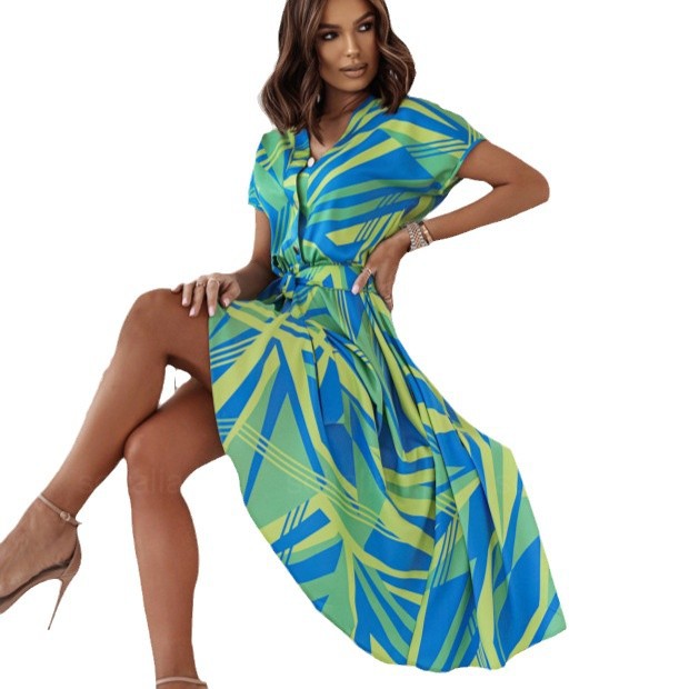 Dame Button-Up Tropisk Print Midi Kjole Stilla