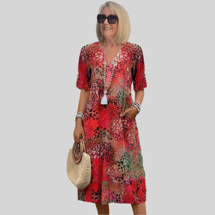 Dame blomsterprint midi kjole med lommer Stilla