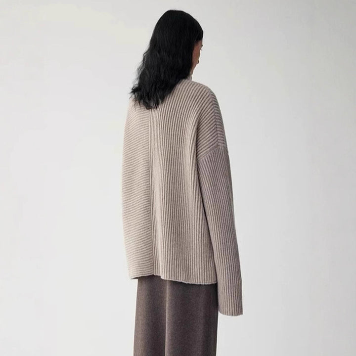 Kvinders chunky strikket cardigan med høj krave og knaplukning Stilla