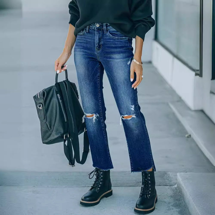 Dame Ripped Høj talje Jeans i trendy Vintage-stil Stilla